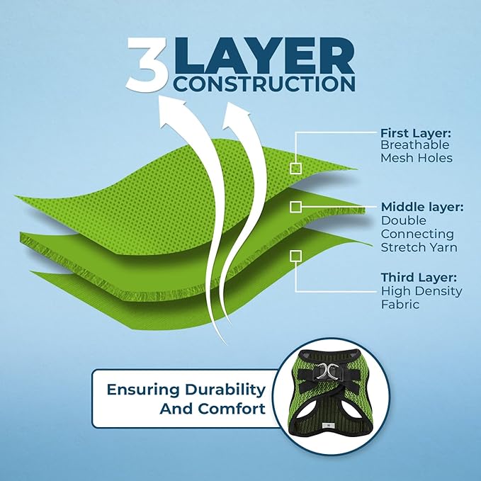 Best Pet Supplies - All Weather Mesh/Plush, Reflective, No Pull Harness for Small, Medium Dogs, Cats - Secure with Hook & Loop Fastener, Buckle, Double D-Rings - Lime Green 2-Tone, XL