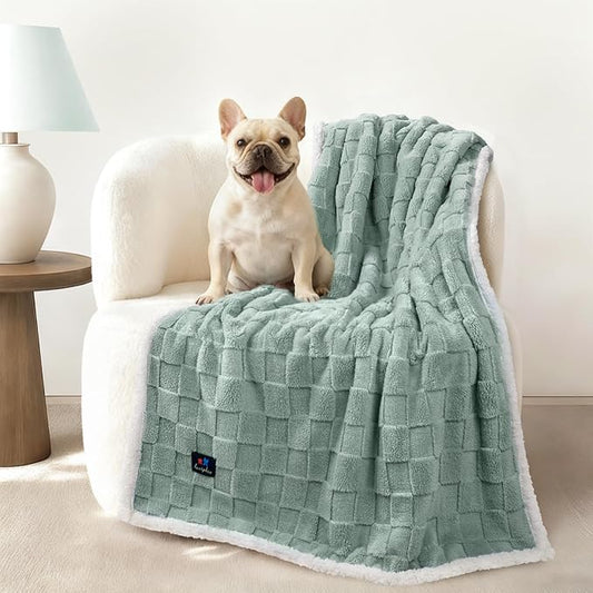 Luciphia Waterproof Dog Blanket, Leakproof Medium Pet Blanket for Couch Sofa Bed Furniture Cover Protector, Washable Soft Sherpa Fleece with 3D Jacquard, Cozy Calming Reversible, Sage Green, 57"x40"