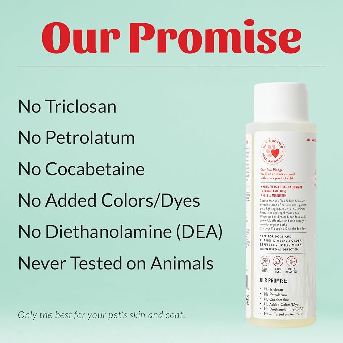 Skout's Honor Flea and Tick Shampoo for Dogs - Natural Peppermint & Cedarwood Formula, Helps to Protect from and Against Fleas, Ticks, and Mosquitos, 16 oz