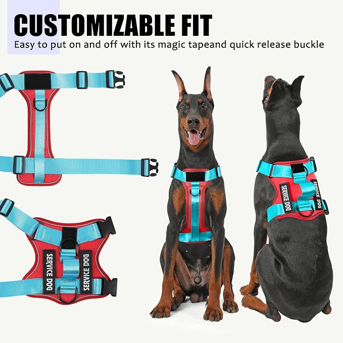 Service Dog Harness, Reflective Dog Vest Harness with 5 PCS Patches, Adjustable Soft Oxford Pet Harness, Inner Layer Mesh, Easy to Control for Small Medium Large Dogs