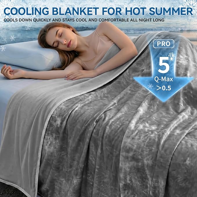 Guohaoi Cooling Throw Blanket for Hot Sleepers, Twin Size 50''×70'' Lightweight Breathable Summer Bed Blanket for Couch, Arc-Chill Q-Max >0.5 Cool Fiber,Lightweight Tie Dye Blanket Grey