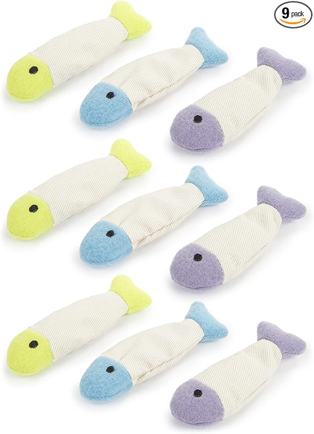 SmartyKat (9 Count) Fish Flop Crinkle Catnip Cat Toys - Multi Color, 9 Count