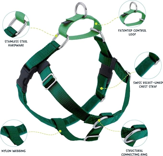 2 Hounds Design Freedom No Pull Dog Harness, Adjustable Harness and Leash Set, Easy Walking & Comfortable Control, Fits Small, Medium & Large Dogs, Solid Colors, Made in USA, 5/8" MD, Kelly Green