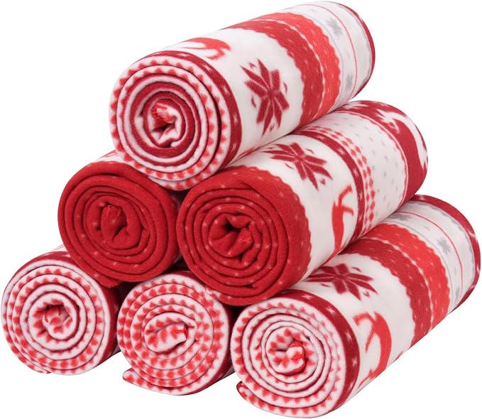 CAI TENG Red Christmas Blankets Bulk 50 X 60 inch Fleece Throw Blanket 6 Pack Printed Blankets Christmas Decoration Small Throw for Sofa Home Gift