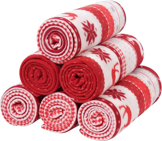 CAI TENG Red Christmas Blankets Bulk 50 X 60 inch Fleece Throw Blanket 6 Pack Printed Blankets Christmas Decoration Small Throw for Sofa Home Gift