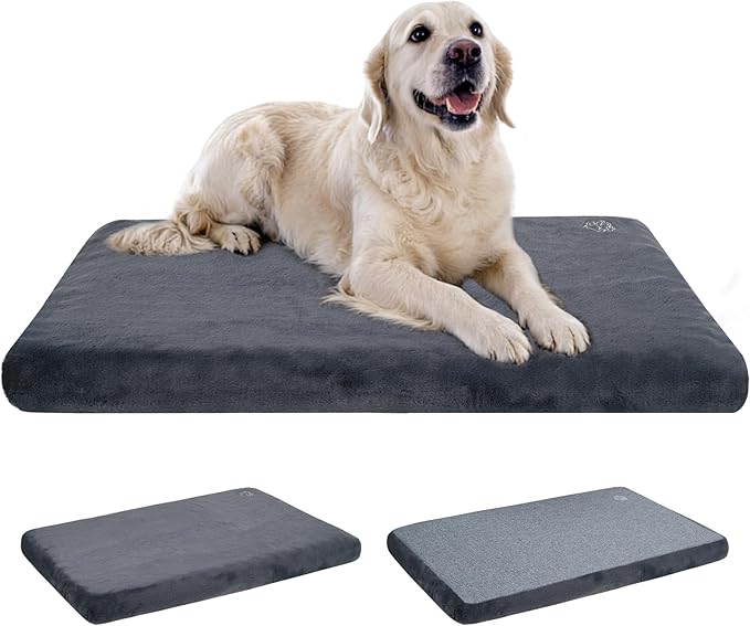 EMPSIGN Stylish Dog Bed Mat Dog Crate Pad Mattress Reversible (Cool & Warm), Water Proof Linings, Removable Machine Washable Cover, Firm Support Pet Crate Bed for Small to XX-Large Dogs, Grey