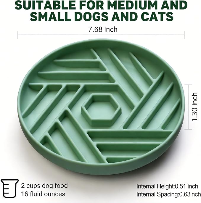 Silicone Slow Feeder Dog Bowl with Suction Base, Anti Choking Maze Puzzle Design Pet Bowl for Small and Medium Dogs & Cats, Non-Slip Food Grade Slow Eating Bowl to Prevent Bloating