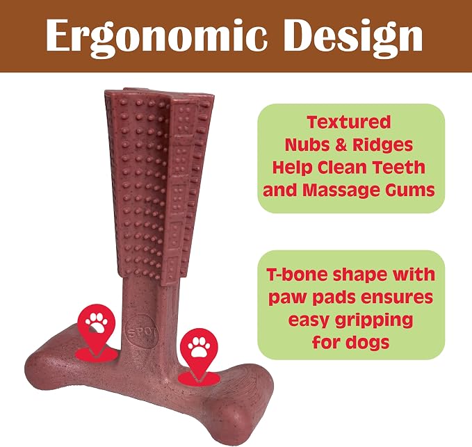 SPOT Bam-Bones Plus T Bone - Bamboo Fiber & Nylon Dog Chew Toy for Moderate to Aggressive Chewers, Non-Splintering, Long-Lasting, 7in Beef Flavor, for Adult Dogs & Teething Puppies Under 90lbs