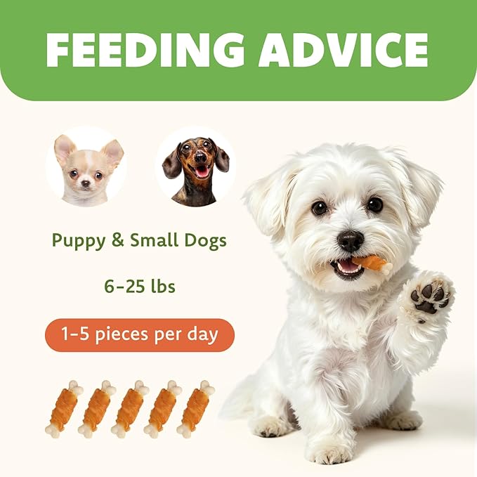MON2SUN Dog Treats, Chicken Wrapped Calcium Bones Without Rawhide, 2.3 Inch Training Treats for Teeth Cleaning and Fresh Breath, Chews for Puppy and Small Dogs (28 Count - Pack of 1)