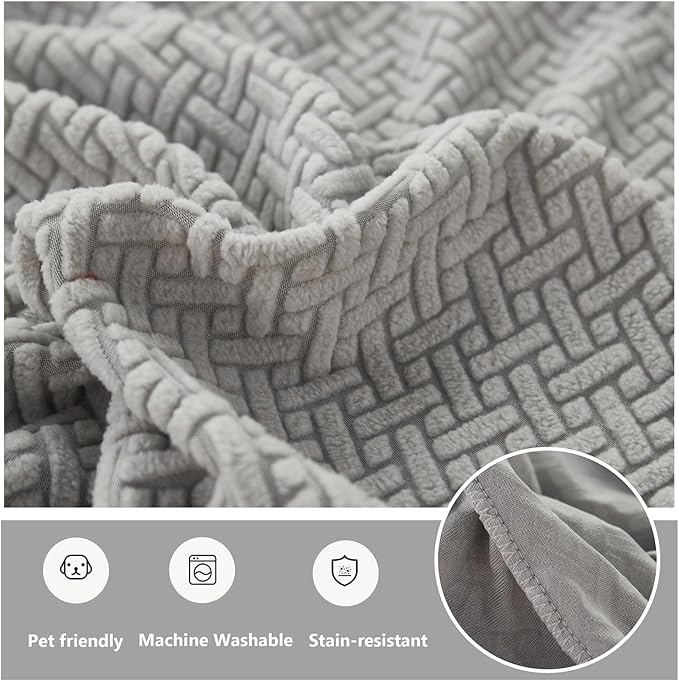 Yoovat Couch Cushion Covers for Sofa Couch Covers Wear-Resistant Universal Sofa Cover Washable Stretch for Sectional Slipcovers (Texture-Blue,Large Single Seat Cover)