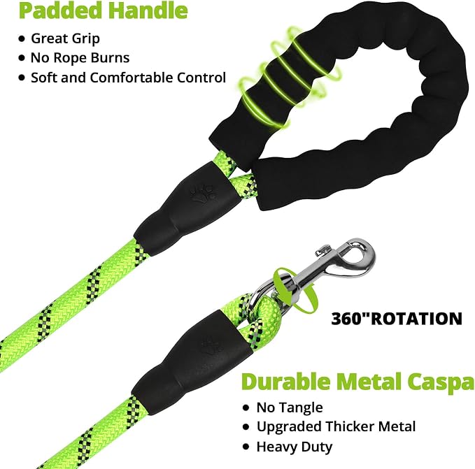 Long Dog Leash 30 FT: Heavy Duty Rope Leashes for Dogs Training with Swivel Lockable Hook Reflective Threads Bungee and Padded Handle - Dog Lead for Large Small Medium Dogs Outside Walking Hiking