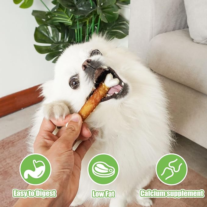 MON2SUN Dog Treats, Chicken Wrapped Calcium Bones Without Rawhide, 4 Inch Training Treats for Teeth Cleaning and Fresh Breath, Chews for Puppy and Small Dogs (10 Ounce - Pack of 2)