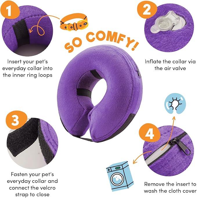 BENCMATE Inflatable Dog Cone Collar Alternative, Soft Dog Cone for Small Medium Large Dogs and Cats, Neck Recovery ECollar Donut Collar After Surgery (Large, Purple)