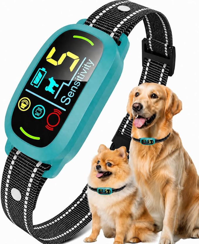 Smart AI Bark Collar for Large Medium Small Dogs, Anti Barking Device with 5 Training Modes, Exclusive Forced Bark-Stopping, Rechargeable IP67 Waterproof Bark Collar with 5 Sensitivity (Teal)