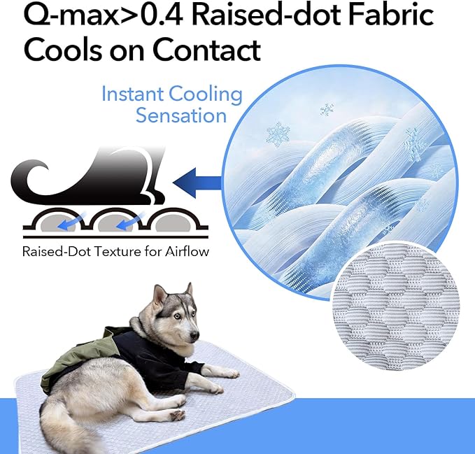 Dog Cooling Mat 38"x26" for Medium Dogs, Q-Max 0.4+ Ice-Silk Fabric, Waterproof & Machine Washable, Non-Slip Portable Pet Cooling Pad for Crate, Indoor & Outdoor Use (M)