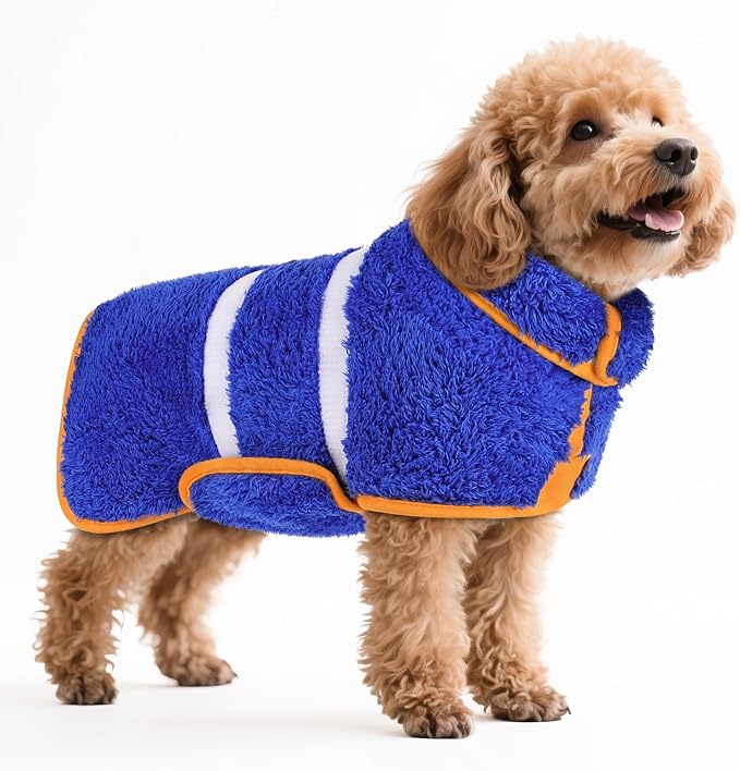 Bienbee Dog Bathrobe, Quick Drying Super Absorbent Pet Robes for Small Medium Large Dogs, Drying Coat for After Bath & Swim, Warm & Cozy Dogs Towels, Dog Puppy Bath Supplies, Dark Blue S