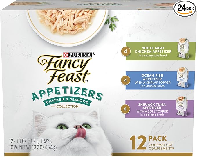 Fancy Feast Lickable Appetizers Grain Free Wet Cat Food Variety Pack - (2 Packs of 12) 1.1 oz. Trays