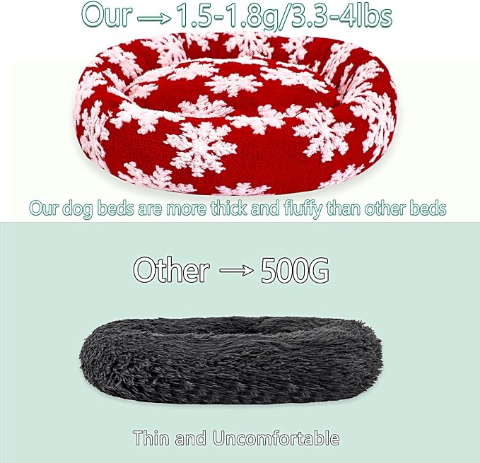 31 Inch Christmas Snowflakes Calming Dog Bed for Medium Dogs, Round Anti-Anxiety Warm Bed, Soft Cozy Anti-Slip Donut Washable Pet Bed, Fits up to 50 lbs Pets