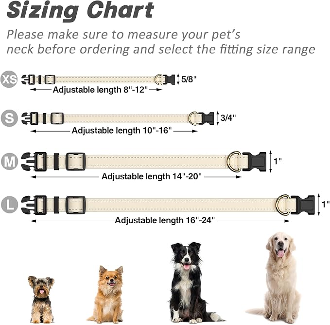 Reflective Dog Collar for Large Dogs, Cute Adjustable Heavy-Duty Nylon Puppy Collars for Boy and Girl Female, Soft Pet Accessories with Quick Release Buckle, Neck 16-24", Beige