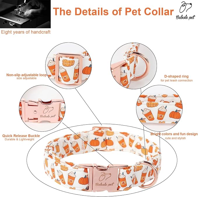 Fall Dog Collar for Large Dogs - Fall Holiday Pumpkin Latte Printed Dog Collars, Adjustable Heavy Duty Pet Collar with Metal Buckle XL