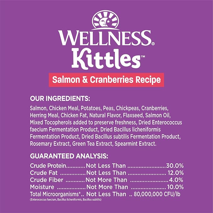 Wellness Kittles Crunchy Natural Grain Free Cat Treats, Salmon & Cranberries Recipe, All Life Stages, 2-Ounce Bag (Pack of 2)