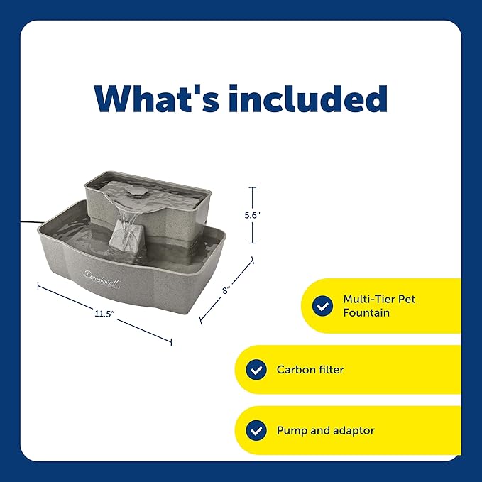PetSafe Multi-Tier Pet Fountain Large Waterer Great for Cats and Dogs 2 Heights to Drink from Great for Senior Pets 100 Oz Water Capacity Fresh, Filtered Water