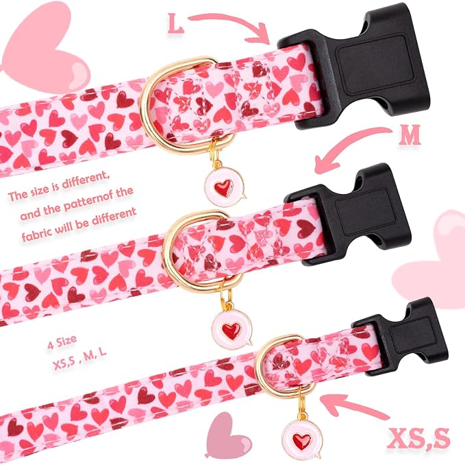 Faygarsle Valentine's Day Dog Collar - Cute Loving Heart Printed for Small Medium Large Dogs - Pink Cotton Collar for Girl and Boy Dogs M