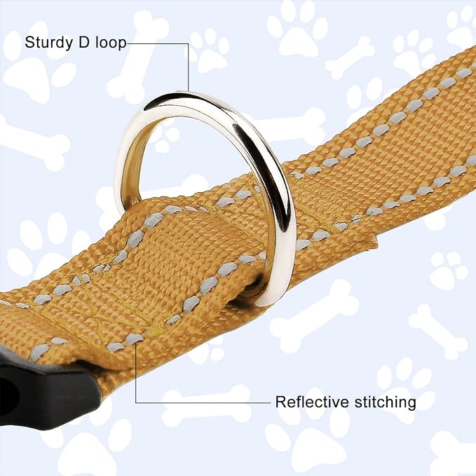 FunTags Length 8" - 12" Reflective Khaki Dog Collar for Puppy/Extra Small Dogs – Night Walking & Training Safety, Durable Quick Release Buckle, Nylon, Comfortable Adjustable, Width 3/8"