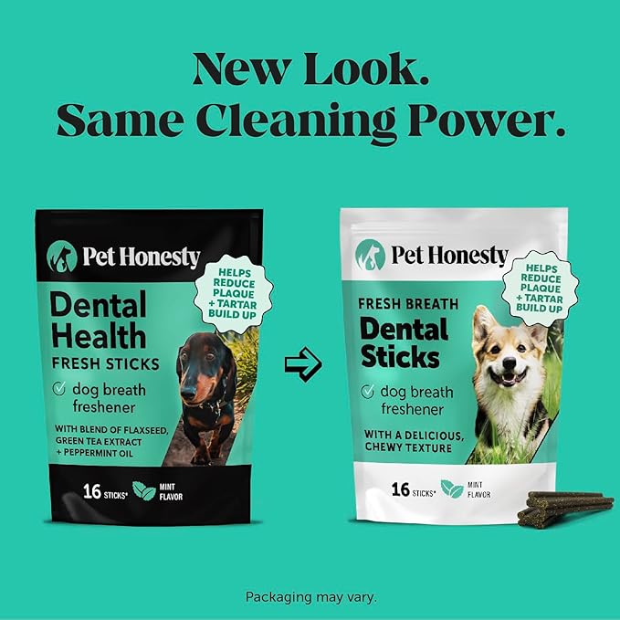 Dog Dental Treats Fresh Breath Sticks - Plaque and Tartar Remover for Dogs Teeth Cleaning Chews for Bright Teeth - Dog Dental Sticks for Oral Care, Gum Health + Bad Breath Treatment (Mint, 16 Ct)