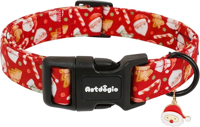 Christmas Dog Collar for Medium Dogs, Red Dog Collars with Santa Socks Gingerbread, Adjustable Cotton Puppy Collar, Dog Christmas Collars Festive Collar Perfect for Photos