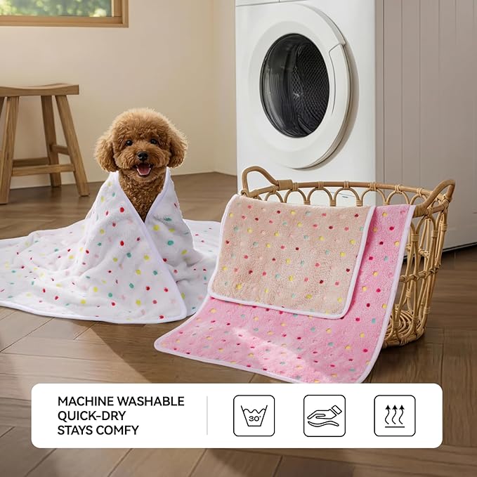 LINENLUX 1 Pack 3 Blankets Super Soft Fluffy Premium Fleece Dog Blankets for Puppy Cat Pet Blanket Flannel Throw Warm Sleep Polka Dot-3pcs 31x20 inch