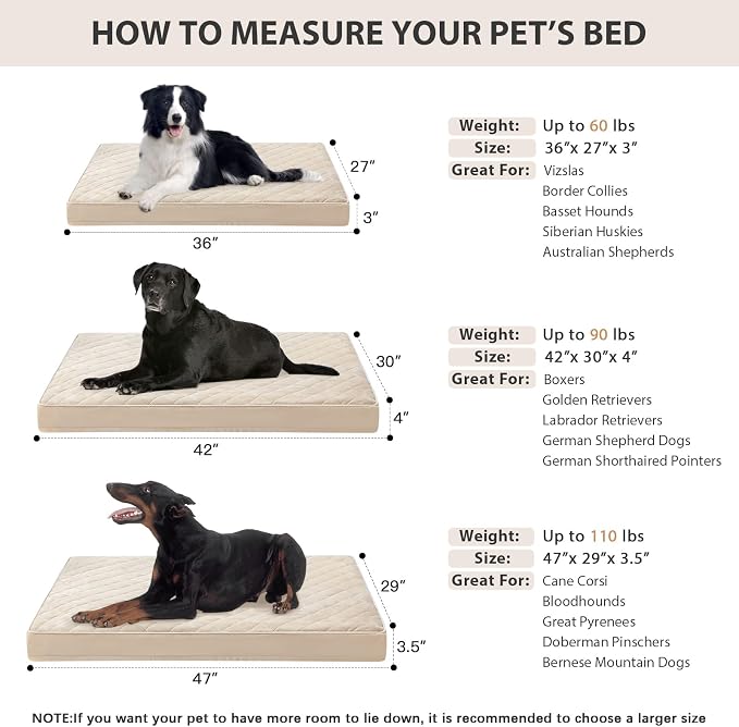 WNPETHOME Orthopedic XL Dog Beds Large Sized Dog, Waterproof Extra Large Dogs Bed with Removable Washable Cover, Multi-Needle Quilting Dogs Crate Bed