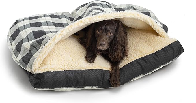 Snoozer Rectangle Cozy Cave Dog Bed - Indoor Dog Bed with Cover Cave, Covered Calming Burrow for Medium & Large Sized Pets with Blanket Attached, Enclosed, Washable Cover -Large, Barkley Black Diamond