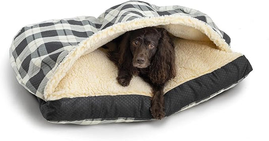 Snoozer Rectangle Cozy Cave Dog Bed - Indoor Dog Bed with Cover Cave, Covered Calming Burrow for Medium & Large Sized Pets with Blanket Attached, Enclosed, Washable Cover -Large, Barkley Black Diamond