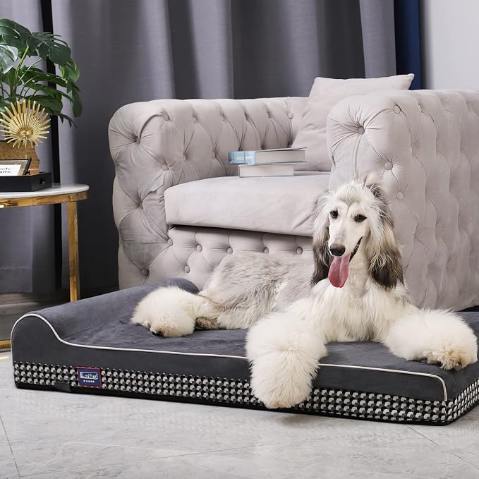 Laifug Orthopedic Dog Beds for Large Dogs,4.5" Memory Foam Dog Beds,Durable Water Proof Liner Removable and Washable, Nonskid Bottom, Black and White Plaid 46"x28"x4.5"