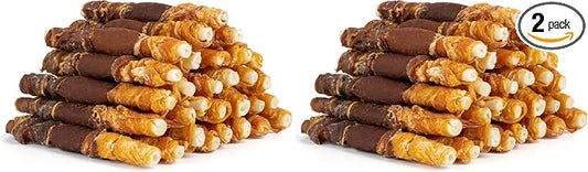 MON2SUN Dog Treats, Triple Flavor 5 Inch Chicken Liver Duck and Chicken Wrapped Rawhide Snacks for Small and Medium Dogs, 21.16 Oz (30 Count-Pack of 2)
