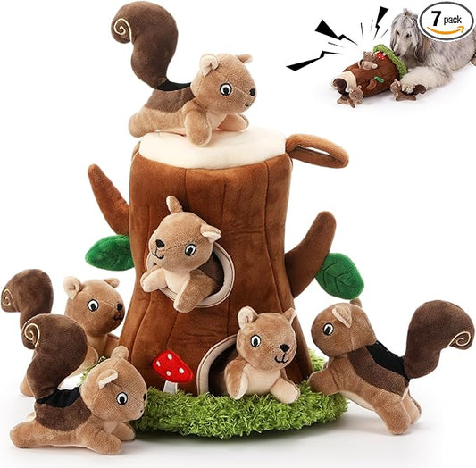 Skylety 7 Pieces Hide and Seek Dog Toys Activity Puppy Chew Squeaky Toys Plush Stuffing Woodland Stuffing with Squeakers for Small Medium Pets Dogs Puppy Gift (Squirrel,Small)