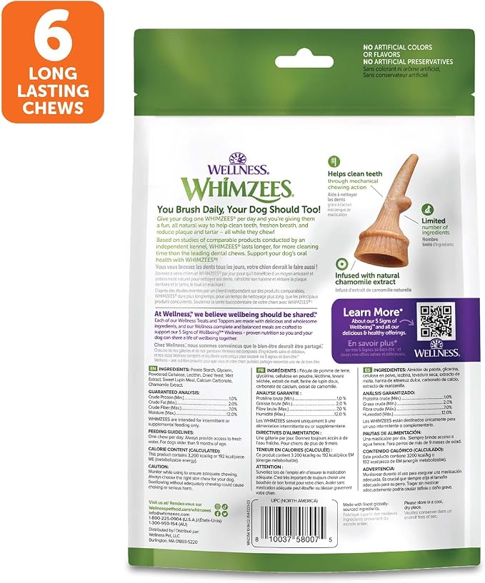 Wellness WHIMZEES Antler Occupy Natural Dog Dental Treat, Chews, Freshens Breath, Large Size, 12.7 oz Bag, 6 Count