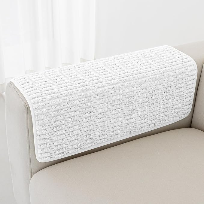 Foxdecor Couch Arm Covers Sofa Arm Cover, Arm Chair Covers Set of 2, Non-Slip Chair Arm Covers, Arm Rest Cover for Sofa, Armchair Slipcovers Couch Protector. (White 26x26 inch)