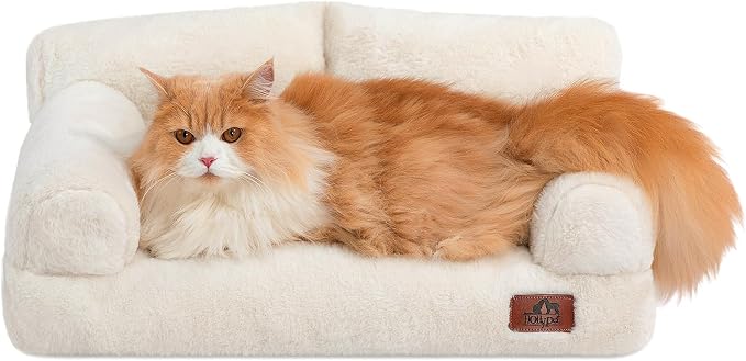 Hollypet Fluffy Dog Cat Bed Pet Couch Beds Plush Soft Warming Washable Puppy Bed for Small Medium Dogs and Large Cats, Beige, 24" L x 18" W x 10" Th
