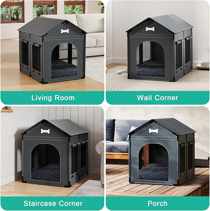 Dog House Indoor Outdoor Dog Kennel Bed Mat with Cushion for Small to Large Dogs Cats, Cozy Cooling Cat Nest Puppy Cave Sofa Pet Products Easy Assembly (Grey, X-L: 33.9" L x 26.8" W x 33.9" H)