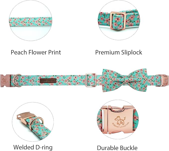 Elegant little tail Dog Collar, Spring Pet Collar with Bow Dog Durable Pink Flower Print Dog Collars Girl Pet Gift Adjustable Dog Collar for X-Large Dogs