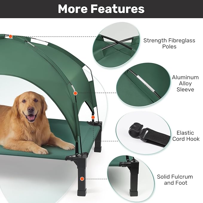 Heeyoo Elevated Dog Bed with Removable Canopy, Portable Dog Cot with Sun Protection Shade Tent, Raised Pet Cooling Cot Bed for Dogs, 60in
