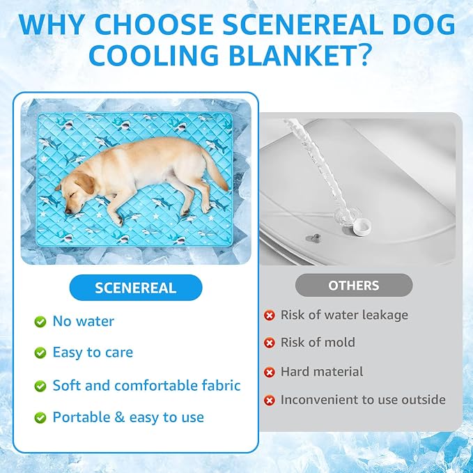 SCENEREAL Dog Cooling Mat for Small Meduim Breeds Dogs, 28"x40" Reversible Self- Cooling Mat for Summer Heat, Ice Cool Soft Pet Throw Blanket Use in Couch, Car, Seat, Bed- Machine Washable