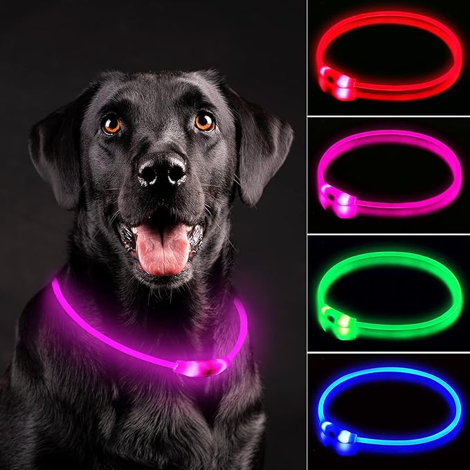NOVKIN LED Dog Collar, Cut-to-Fit Light Up Dog Collar for Night Walking, IP67 Waterproof USB Rechargeable Glowing Pet Collar, High Visibility Super Bright Safety Lights for S/M/L Dogs(Pink)