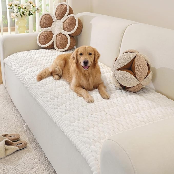 OstepDecor Couch Cover for Dogs, Washable Non Slip Sofa Cover for Pets, Soft Couch Covers for Sofa, Loveseat and Sectional, Furniture Protector Against Pet Hair & Scratches (27.6" x 70.9", White)