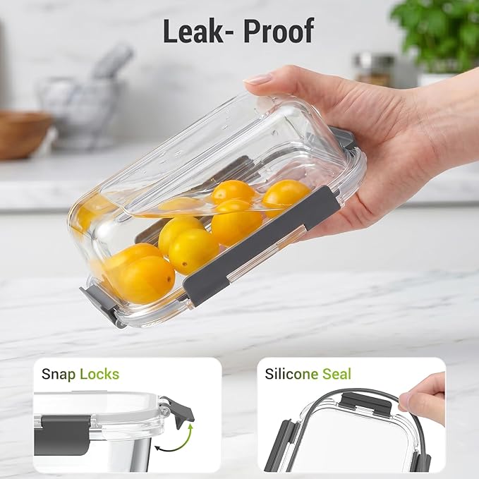 Dealusy 10 Sets (20-Piece) 4.5 Cup & 1.5 Cup Glass Food Storage Containers with lids, Airtight Leak-proof Glass Meal Prep Containers with Lids, Microwave Oven Freezer Dishwasher Safe, Gray