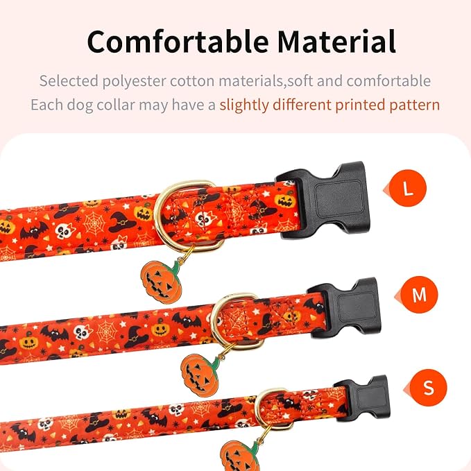 Personalized Halloween Dog Collars,Adjustable Puppy Collars with Safety Buckle for Small Medium Large Dogs,Cute Orange Pumpkin Pattern Pet Collar for Boy Girl Dogs. (Orange Pumpkin, L)
