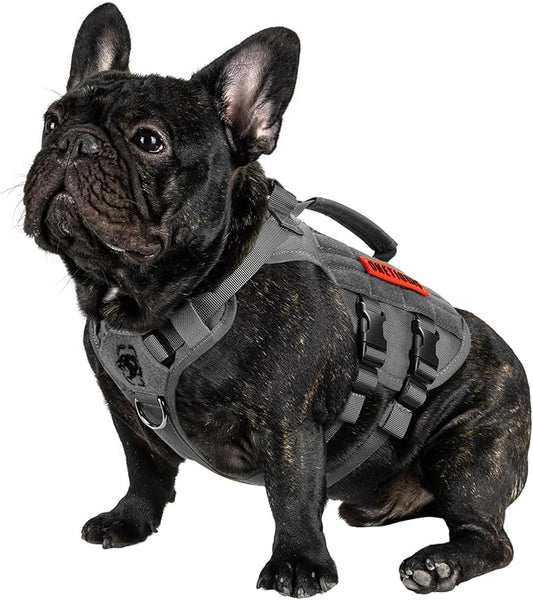 OneTigris Tactical Dog Harness for Small Dogs, No Pull Small Dog Vest Harness with Handles Breathable Military Dogs Molle Vests, Harness for Walking Hiking Training (Grey, XS)
