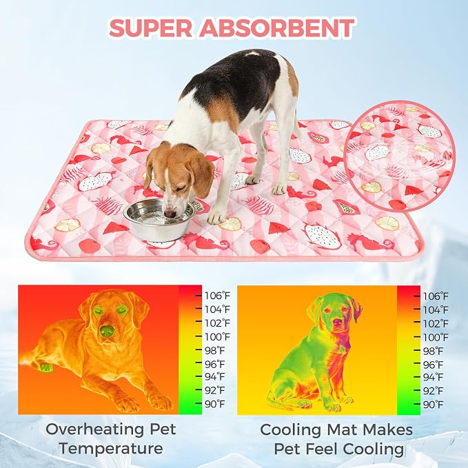 Dog Cooling Mat,19.5" x 27.5" Thicken Self-Cooling Mat for Dog&Cat,Internal Waterproof& Endothermic,Washable Pet Ice Cool Pad Blanket,Pet Sleeping Pad for Indoor Outdoor in Summer,Non-Toxic, Pink M